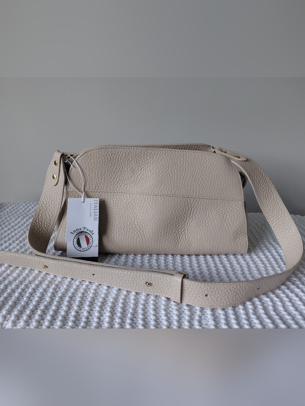 Anna Paola Beige Leather Crossbody Bag New